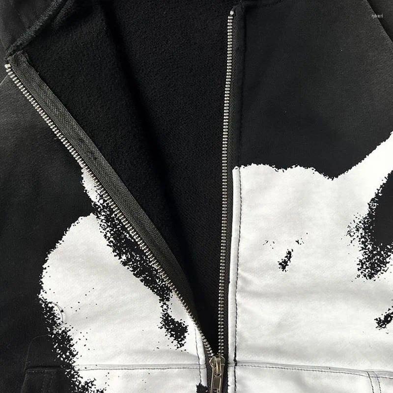 Womens Hoodies 2000s Graphics Zip Up Oversized Sweatshirt Autumn Gothic Women Grunge Hip Hop Hooded Jacket Coat Streetwear Y2K Clothing