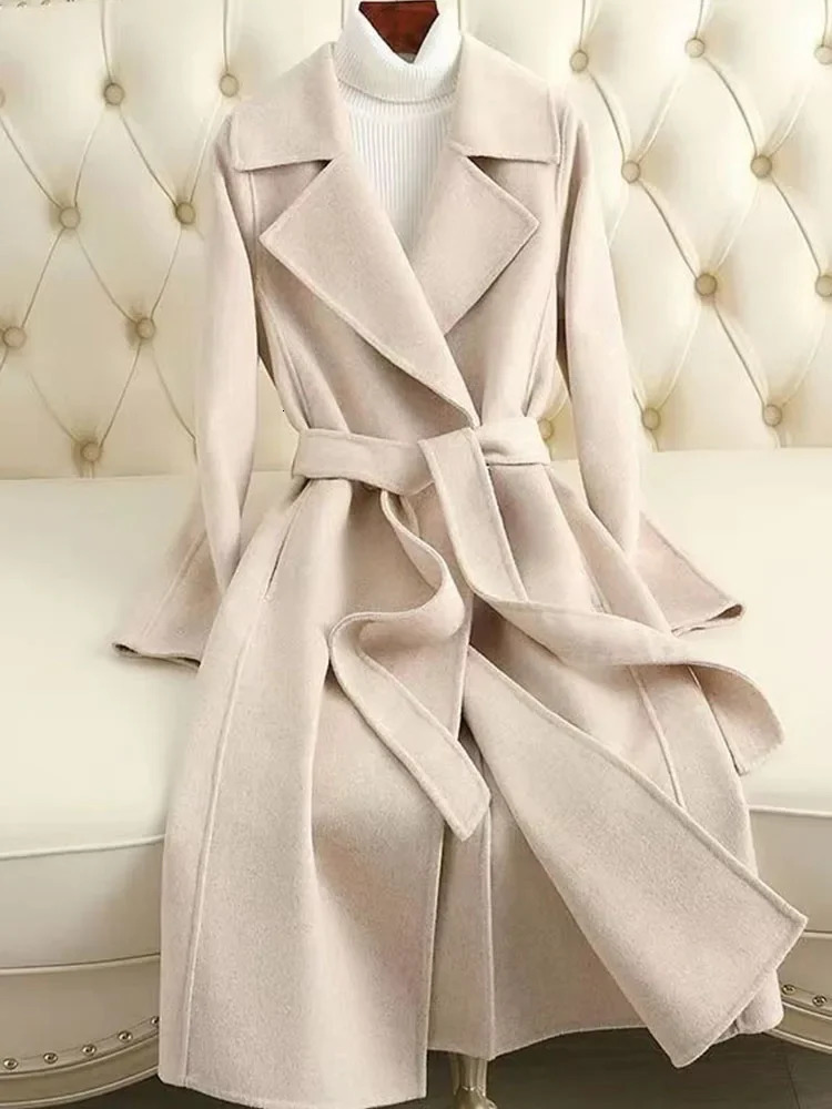 Womens Wool Blends Elegant Woolen Coat for Women Long Sleeve Streetwear Korean Fashion Jackets Solid Slim Lapel Autumn Winter Coats 231114