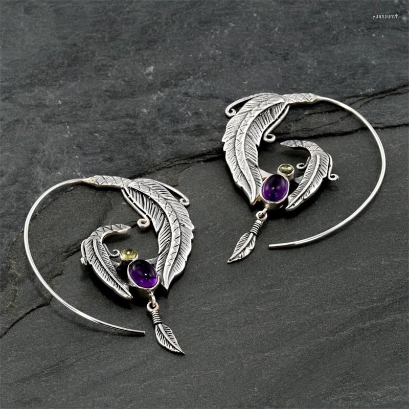 Dangle Earrings Vintage Oval Inlaid Purple Zircon Ancient Silver Color Metal Carving Circular Feather For Women
Dangle Earrings Vintage Oval Inlaid Purple Zircon Ancient Silver Color Metal Carving Circular Feather For Women