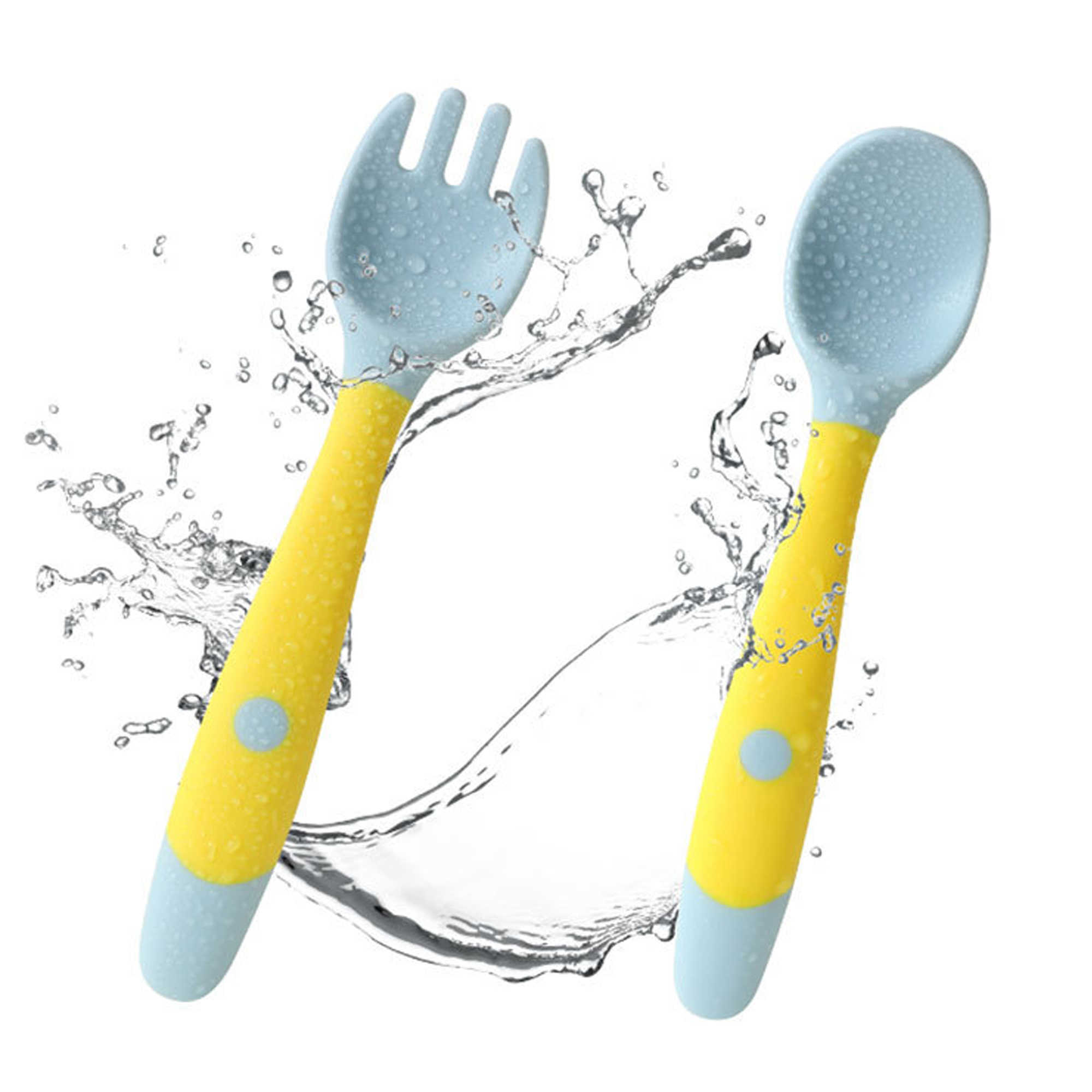 Cups Dishes Utensils Baby Silicone Spoon Utensils Set Auxiliary Food Toddler Learn To Eat Training Bendable Soft Fork Infant Children Tableware AA2304