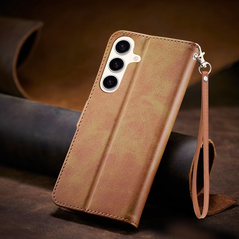 Business Leather Wallet Cases For Samsung S25 Edge S24 S23 FE Ultra Plus A36 A56 A26 A05 A05S A25 A35 A55 A15 A16 A06 Retro Flip Cover ID Card Slot Ho