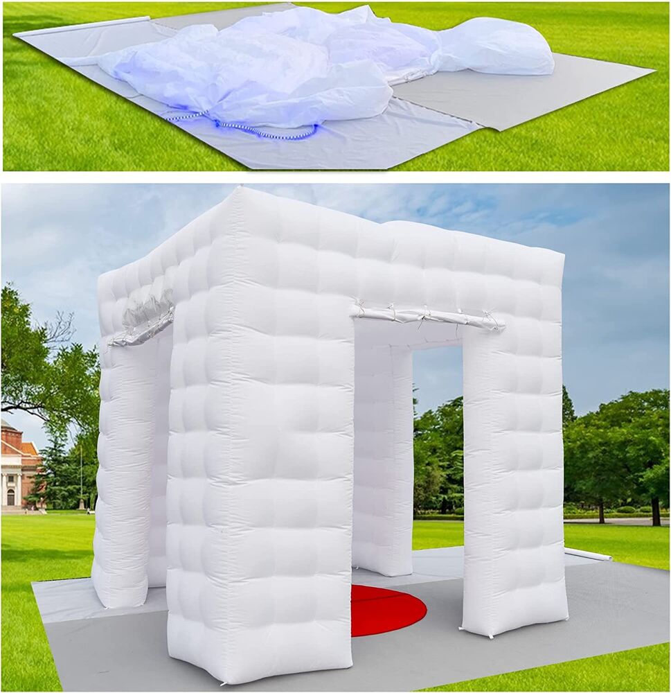 Compact LED-Illuminated White Inflated Cubic Photo Booth for Instant Snaps at Gatherings