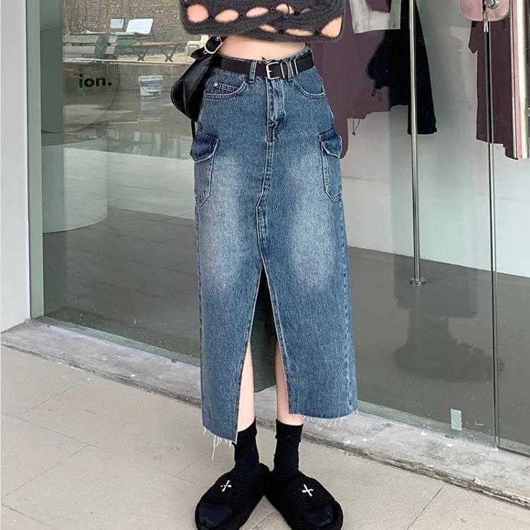Frayed Design Split Denim Skirt Womens Retro High Waist Slimming Pocket Mid, Denim blue
Frayed Design Split Denim Skirt Womens Retro High Waist Slimming Pocket Mid, Denim blue