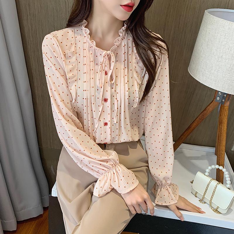 Women's Blouses Shirts Women Blouse Spring French Bow Tie Stand-up Collar Long-sleeved Polka Dot Splicing Top Thin Chiffon Shirt Flared Sleeves 230414, As the picture
Women's Blouses Shirts Women Blouse Spring French Bow Tie Stand-up Collar Long-sleeved Polka Dot Splicing Top Thin Chiffon Shirt Flared Sleeves 230414, As the picture