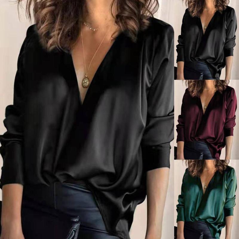 Women' Blouses Spring Satin Shirt Women Loose Button Up Blouse Elegant Female Deep V Ladies Imitation Silk Long Sleeve For Blusas, Black
Women' Blouses Spring Satin Shirt Women Loose Button Up Blouse Elegant Female Deep V Ladies Imitation Silk Long Sleeve For Blusas, Black