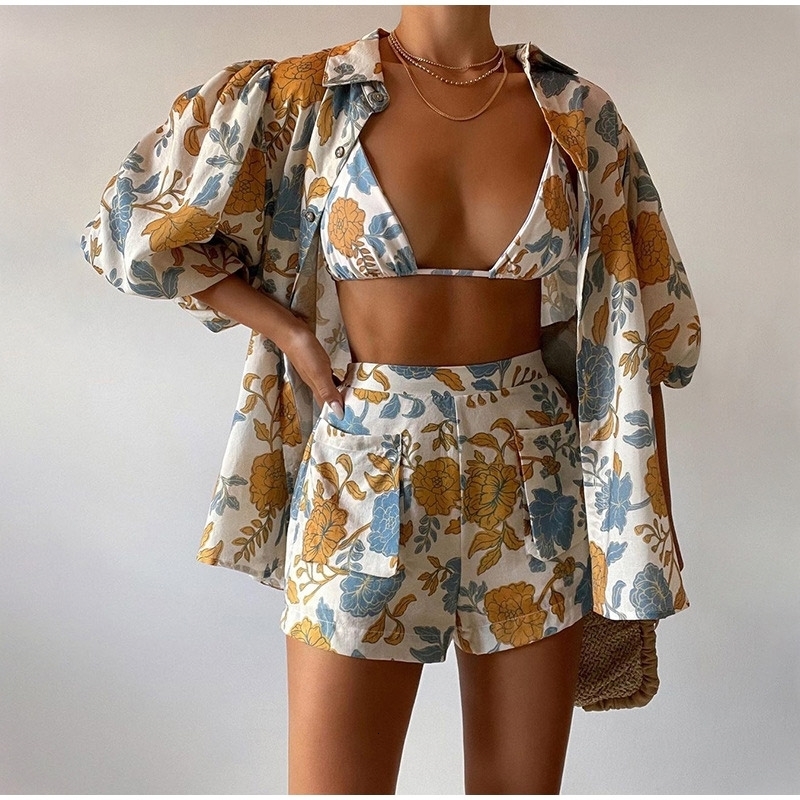 Women s Two Piece Pants Fashion Printed Women Three Outfits Loose Short Sleeved Shirt With s Suit 2023 Summer Casual Streetwear Sets 230414
