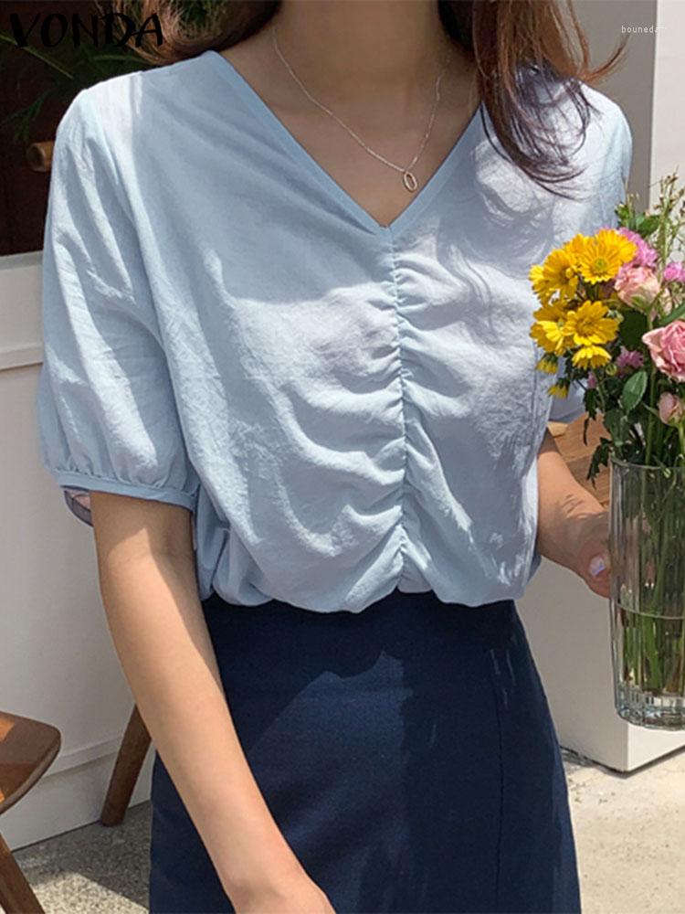 Women' Blouses 2023 VONDA Elegant Summer Women Short Sleeve Tunic Top Casual Pleated Loose Solid Color Shirt Sexy V-Neck Blusas Female, Light blue
Women' Blouses 2023 VONDA Elegant Summer Women Short Sleeve Tunic Top Casual Pleated Loose Solid Color Shirt Sexy V-Neck Blusas Female, Light blue