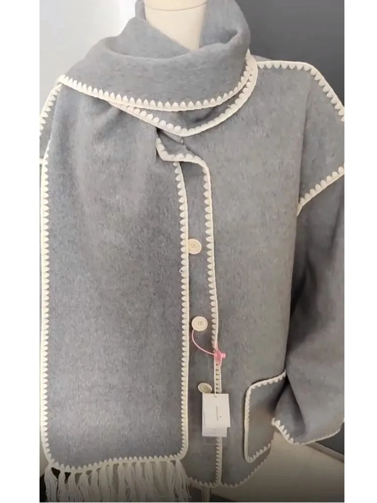 Women's Wool Blends Eshin Autumn Fashion Women's Coats Scarf Collar Loose Single Breasted Tassel Spliced Pockets Jackets Female TH1550 23111