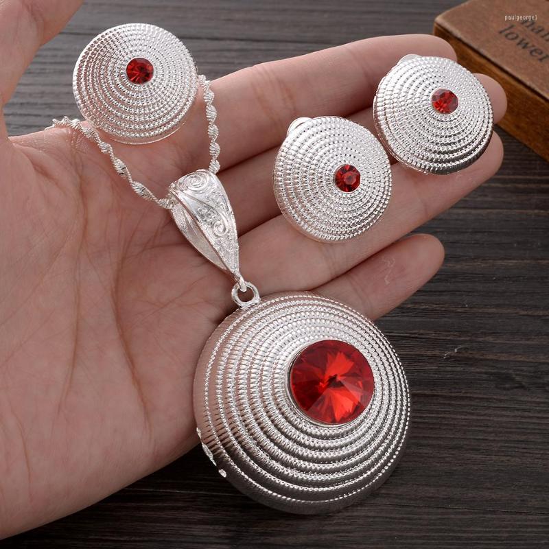 Necklace Earrings Set Red CZ Round Traditiona Silver Plated Charm Jewelry Earring Ethiopia Eritrea For Women's Habesha Wedding Party, Picture shown
Necklace Earrings Set Red CZ Round Traditiona Silver Plated Charm Jewelry Earring Ethiopia Eritrea For Women's Habesha Wedding Party, Picture shown