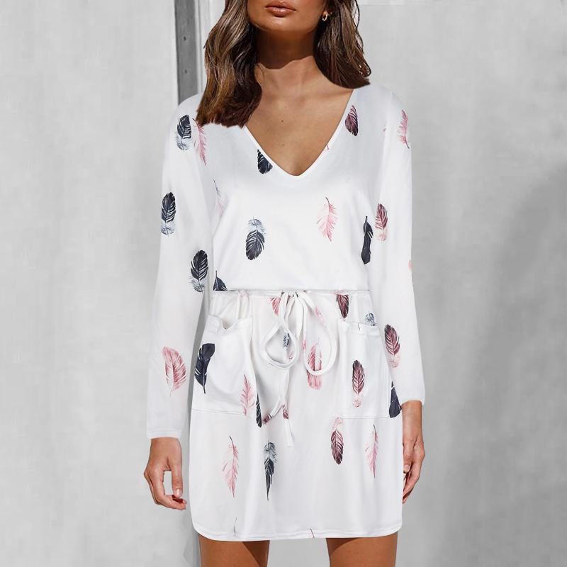 Casual Dresses Women' Autumn Long Sleeves Sexy Party Night Club Dress V-neck Feather Prints Waist Drawstring Mini Vestidos, Black
Casual Dresses Women' Autumn Long Sleeves Sexy Party Night Club Dress V-neck Feather Prints Waist Drawstring Mini Vestidos, Black