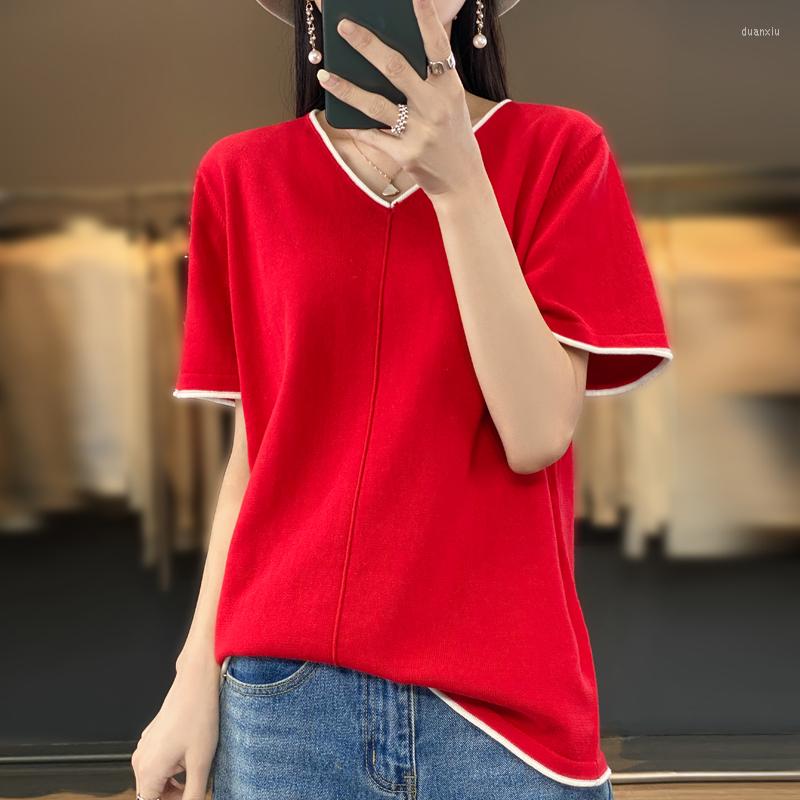 Women' T Shirts Summer Cotton Short-Sleeved T-Shirt 2023 Women' Knitted Sweater V-Neck Contrast Loose Size 40-100kg Versatile Top, Black
Women' T Shirts Summer Cotton Short-Sleeved T-Shirt 2023 Women' Knitted Sweater V-Neck Contrast Loose Size 40-100kg Versatile Top, Black