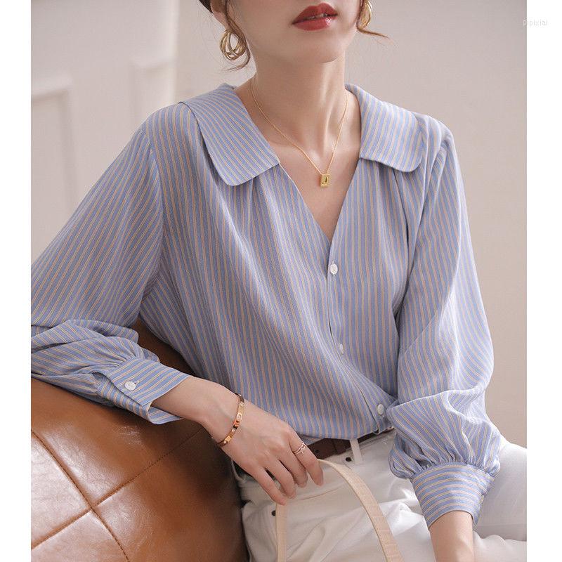 Women' Blouses Fashion V-Neck Button Autumn Striped Shirt Loose Casual Tops Long Sleeve Commute Women' Clothing Printed All-match, Light blue
Women' Blouses Fashion V-Neck Button Autumn Striped Shirt Loose Casual Tops Long Sleeve Commute Women' Clothing Printed All-match, Light blue