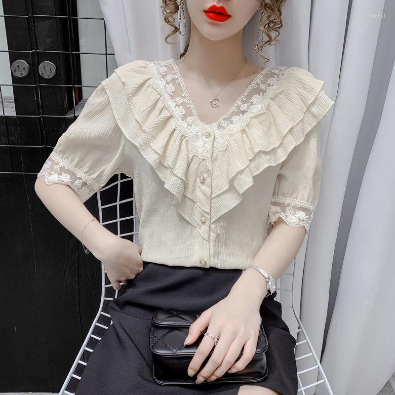 Women' Blouses Summer Short-sleeved Chiffon Shirt 2023 Korean Temperament Western Style V-neck Design Niche Tops Women Casual, Beige
Women' Blouses Summer Short-sleeved Chiffon Shirt 2023 Korean Temperament Western Style V-neck Design Niche Tops Women Casual, Beige
