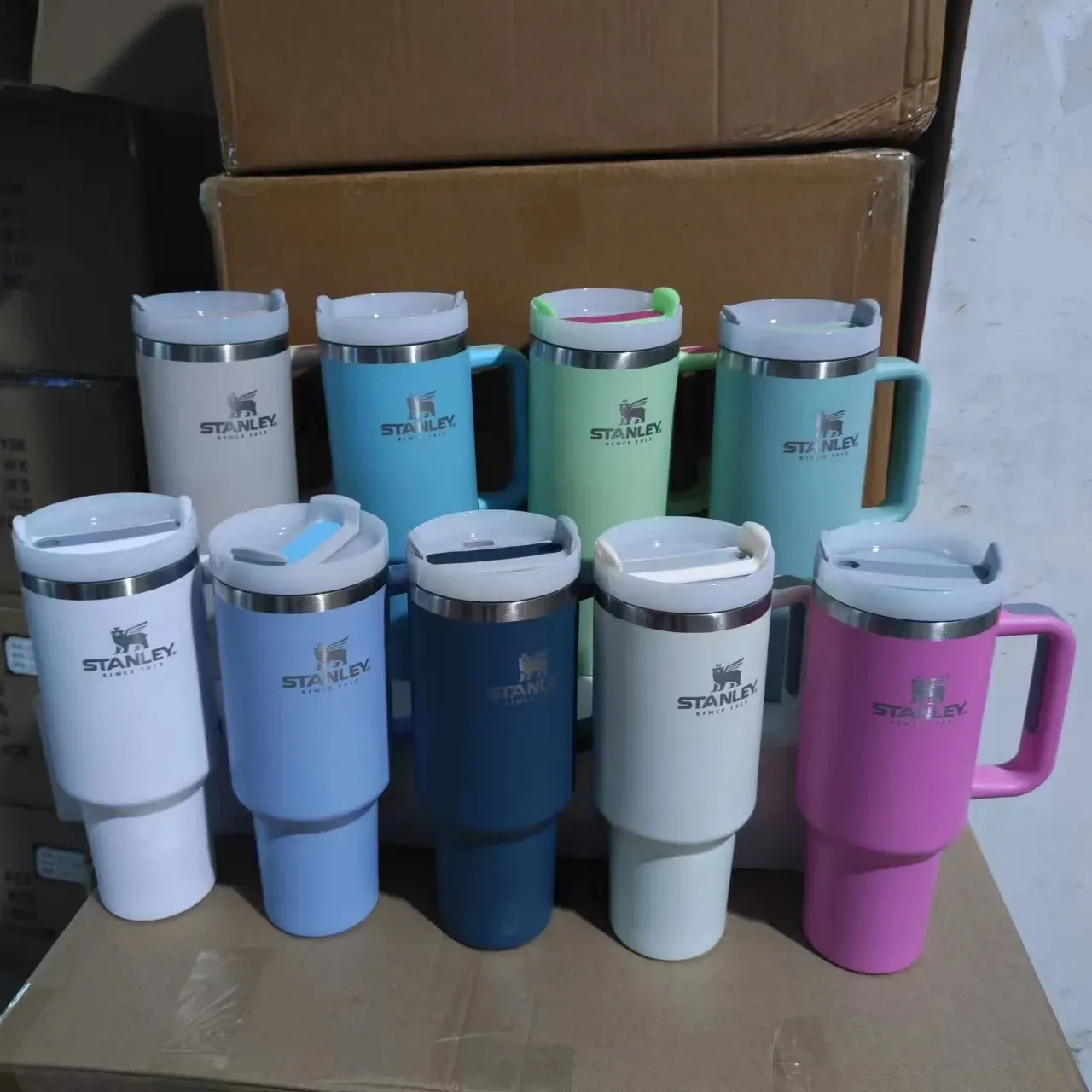 With Silver Stanley Logo40oz tumblers stainless steel with Silicone handle lid straw 2nd Generation big capacity beer mugs vacuum insulated drinking tumbler, Multi-color
With Silver Stanley Logo40oz tumblers stainless steel with Silicone handle lid straw 2nd Generation big capacity beer mugs vacuum insulated drinking tumbler, Multi-color