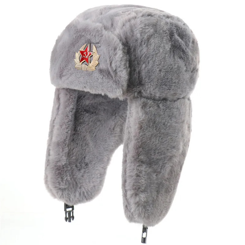Trapper Hats Men Women Soviet Army Military Badge Russia Bomber Hats Pilot Trapper Trooper Hat Winter Faux Fur Earflap Ski Snow Caps Ushanka 23