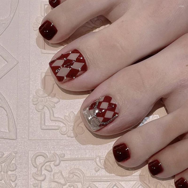 False Nails 24pcs Wearable Detachable Nail Patches Wine Red Grid Diamond Toenails Full Cover Tips Set Press On Acrylic, Nna047
False Nails 24pcs Wearable Detachable Nail Patches Wine Red Grid Diamond Toenails Full Cover Tips Set Press On Acrylic, Nna047