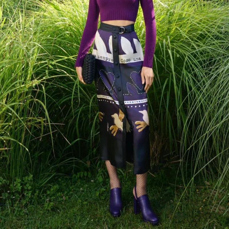 Skirts 2023 Early Spring Color-blocking Printed Silk Belt Decoration Skirt Women, Purple
Skirts 2023 Early Spring Color-blocking Printed Silk Belt Decoration Skirt Women, Purple
