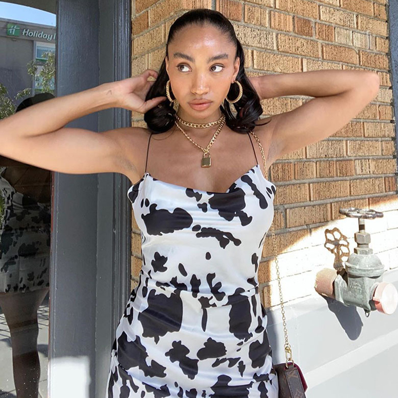 Casual Dresses Summer Cow Print Spaghetti Strap Sexy Bodycon Women Off Shoulder Strapless Backless Sleeveless Mini Short 230414