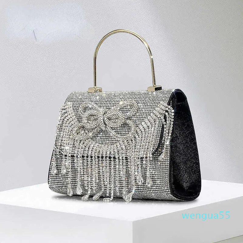 Tassel Rhinestone designer Bag Women's Bling Diamond Bowknot One Shoulder Crossbody Bag Small Metal Handbag 230318, Silver5
Tassel Rhinestone designer Bag Women's Bling Diamond Bowknot One Shoulder Crossbody Bag Small Metal Handbag 230318, Silver5