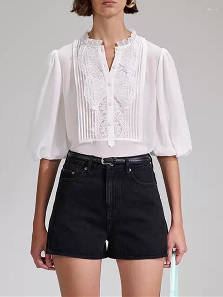 Women' Blouses Women White See-Through Blouse Lace Stitching Puff Sleeve Half Elegant Shirt Summer 2023, Top
Women' Blouses Women White See-Through Blouse Lace Stitching Puff Sleeve Half Elegant Shirt Summer 2023, Top
