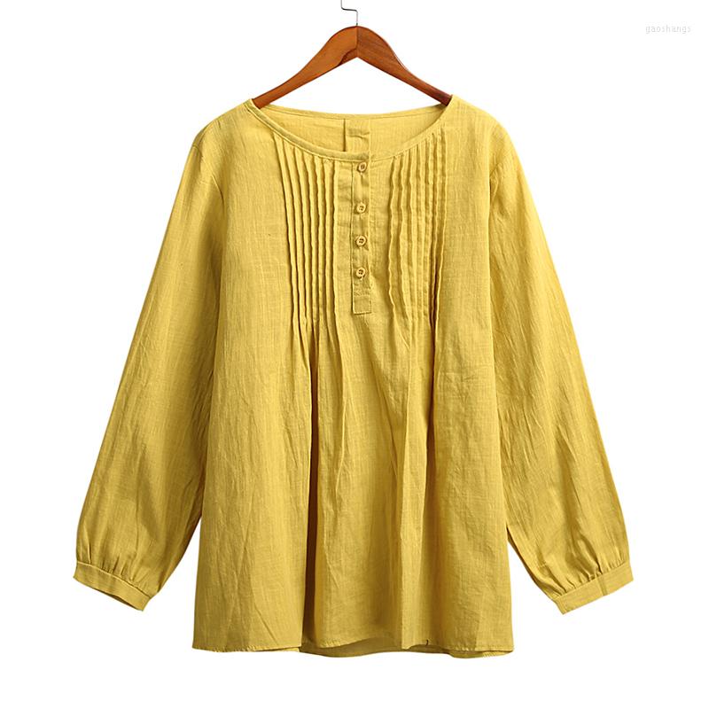 Women's Blouses EaseHut Ruched Buttons Long Sleeve Cotton Blouse 2023 White Yellow O-neck Casual Tunic Ladies Tops Plus Size Summer
Women's Blouses EaseHut Ruched Buttons Long Sleeve Cotton Blouse 2023 White Yellow O-neck Casual Tunic Ladies Tops Plus Size Summer