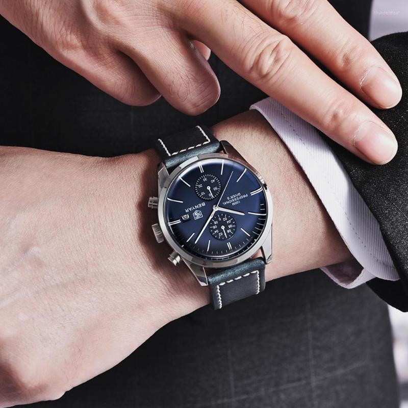 Wristwatches 2023 BENYAR Men Quartz 100M Waterproof Watch Leather Military Sports Chronograph For, Brown silver black
Wristwatches 2023 BENYAR Men Quartz 100M Waterproof Watch Leather Military Sports Chronograph For, Brown silver black