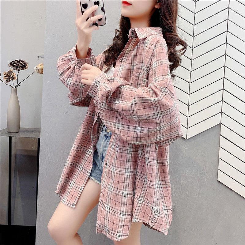 Women' Blouses Women Plaid Turn-down Collar Female Autumn Long Sleeve Blouse Shirts Vintage Loose Street Lady Korean Oversize Top, A2
Women' Blouses Women Plaid Turn-down Collar Female Autumn Long Sleeve Blouse Shirts Vintage Loose Street Lady Korean Oversize Top, A2