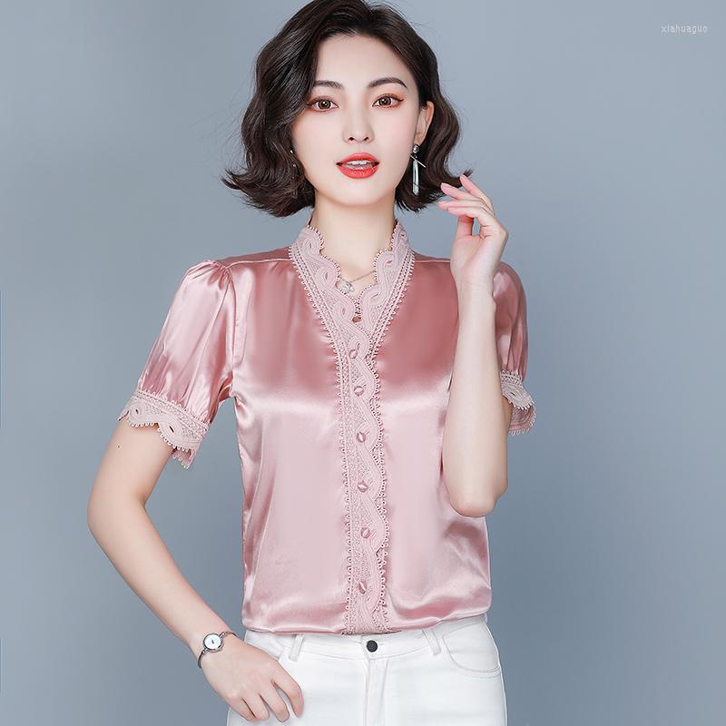 Women' Blouses Korean Fashion Silk Women Satin Office Lady Shirt And Blouse Lace Short Sleeve Blusas Loose Womens Tops, Pink
Women' Blouses Korean Fashion Silk Women Satin Office Lady Shirt And Blouse Lace Short Sleeve Blusas Loose Womens Tops, Pink