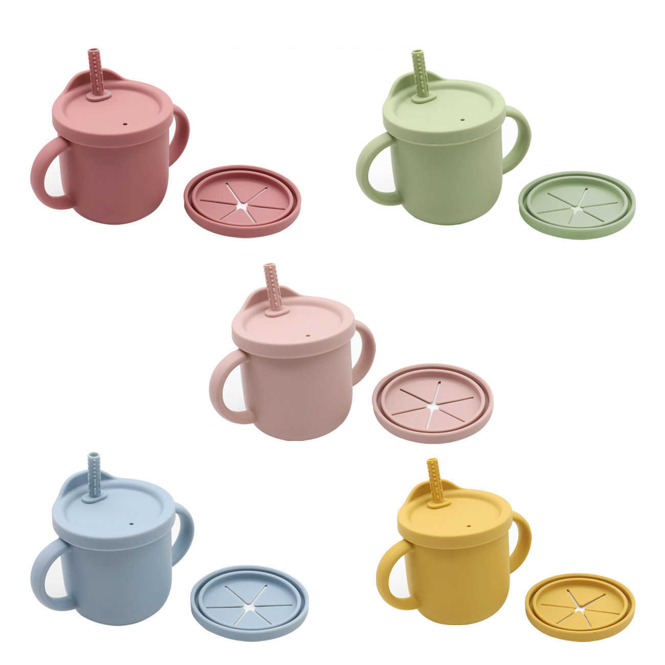 Cups Dishes Utensils Baby Silicone Feeding Tableware Set BPA-Free Suction Dinner Plate Bowl Bibs Sippy Cup Fork Spoon Placemat Baby Training Dishes AA