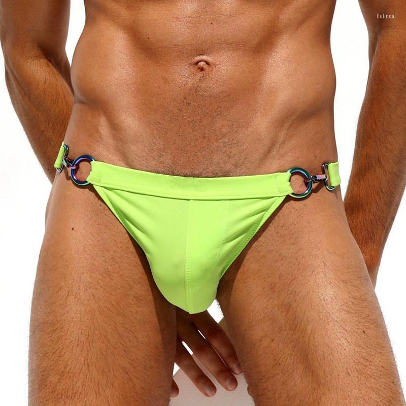 Herren Bademode Metallschnalle Bikini Herren Badehose Halbe Hüfte Sexy Gay Tanga Tanga Badehose Für Badeanzug Strand Shorts Desmiit