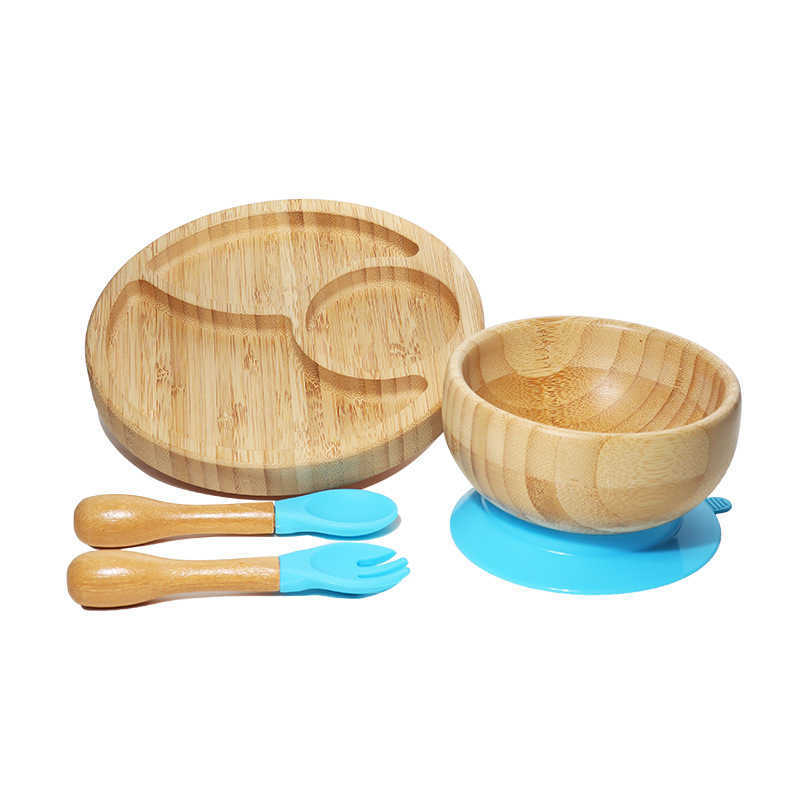 Cups Dishes Utensils Baby Feeding Bowl Baby Dinner Plate Wooden Kids Feeding Dinnerware With Silicone Suction Cup Wooden Fork Spoon Children's Di