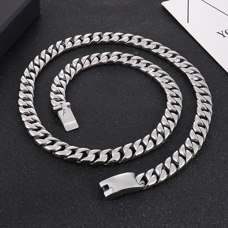 Mens Casting Cuban Chain Link Necklace Polished Silver Heavy Stainless Steel Gothic Simplicity Jewelry For Father Husband Boyfriends Friends Holiday G