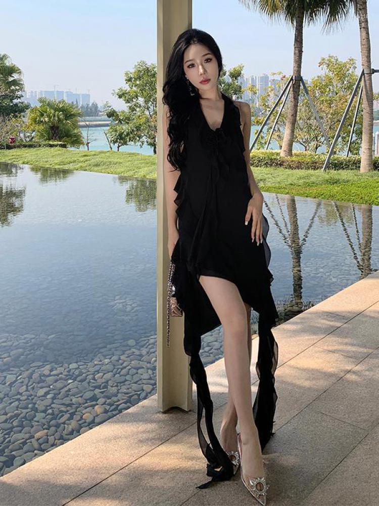 Casual Dresses Sexy See Through Mesh Ruffles Fairy Halter V Neck Women Sleeveless Elegant Club Party Dress Summer Beach Slit Backless, Black
Casual Dresses Sexy See Through Mesh Ruffles Fairy Halter V Neck Women Sleeveless Elegant Club Party Dress Summer Beach Slit Backless, Black