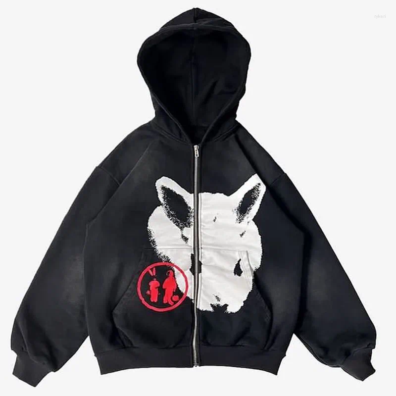 Womens Hoodies 2000s Graphics Zip Up Oversized Sweatshirt Autumn Gothic Women Grunge Hip Hop Hooded Jacket Coat Streetwear Y2K Clothing