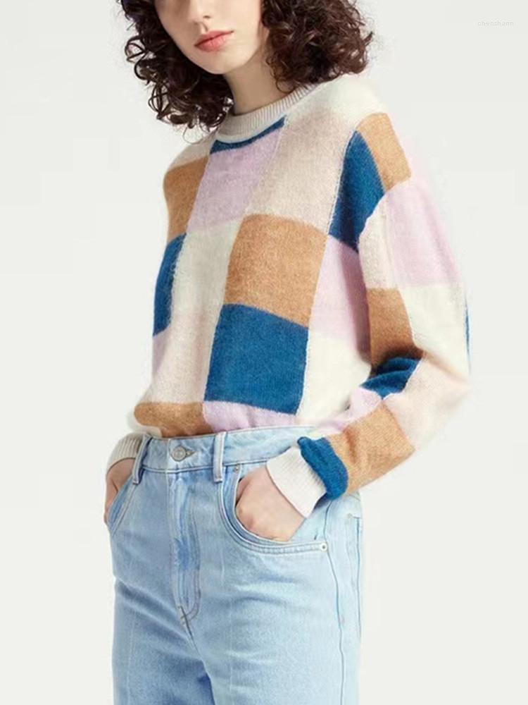 Women' Sweaters Women' Checkered Contrast Color Mohair Sweater 2023 Fall Ladies All-Match O-Neck Long-Sleeve Loose Pullover Knitwear
Women' Sweaters Women' Checkered Contrast Color Mohair Sweater 2023 Fall Ladies All-Match O-Neck Long-Sleeve Loose Pullover Knitwear