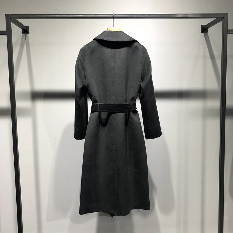 Women's Wool Blends High-end Camel Hair Coat Women Classic Water Ripple Camel Overcoat Female Mid-length Autumn Winter Camel Jacket Fashion Red C