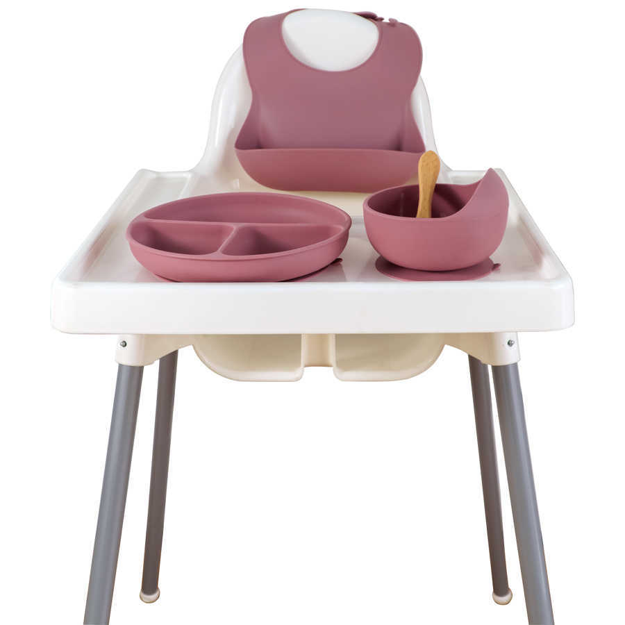 Cups Dishes Utensils 4pcs children's Tableware Set Baby Dishes Plate Bowl With Sucker Waterproof Bib For Newborn Spoon Silicone Feeding Baby Item