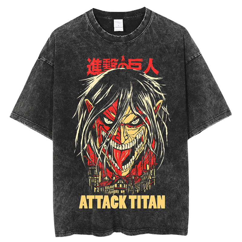 Men's TShirts Vintage Washed Tshirts Attack On Titan Anime T Shirt Harajuku Oversize Tee Cotton fashion Streetwear unisex top 230414