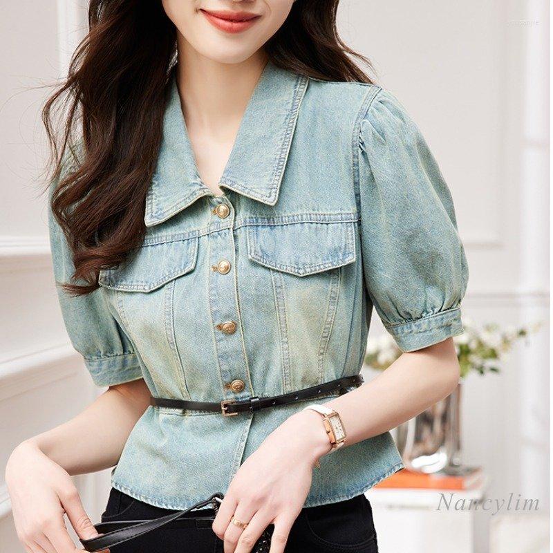Women' Blouses 2023 Summer Short Sleeve Denim Shirt For Women Casual Single-Breasted Slim Top With Belt Blusas Femme, Picture color
Women' Blouses 2023 Summer Short Sleeve Denim Shirt For Women Casual Single-Breasted Slim Top With Belt Blusas Femme, Picture color
