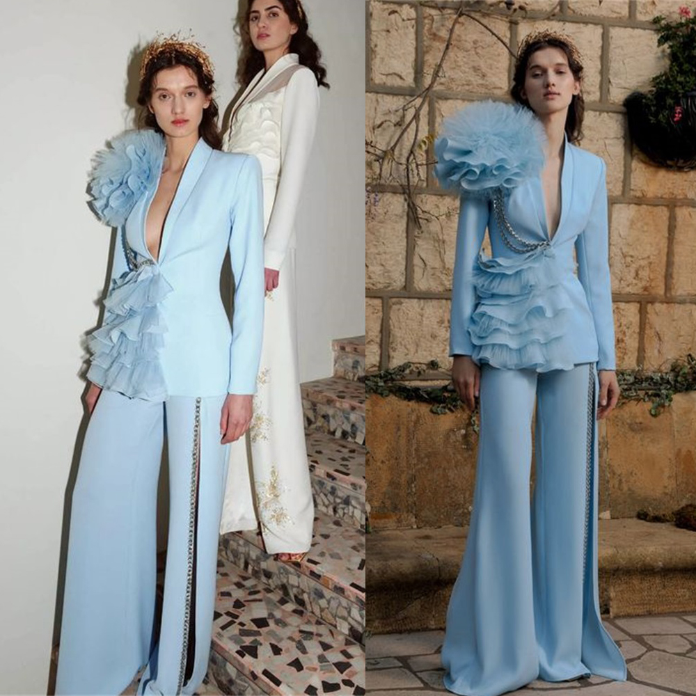 Luxury Crystals Women Pants Suits Sets 2 Pieces Blazer With Ruffles Tull Wide Leg Designer Custom Made Party Prom Dress
Luxury Crystals Women Pants Suits Sets 2 Pieces Blazer With Ruffles Tull Wide Leg Designer Custom Made Party Prom Dress