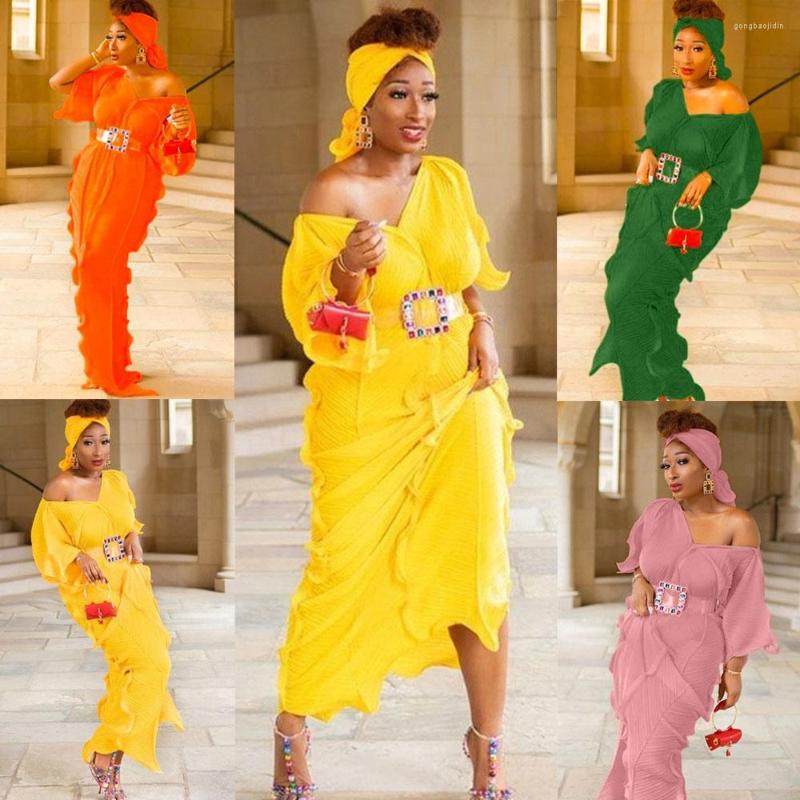 Ethnic Clothing African Woman Dress Chiffon Africa Dashiki Solid Pleated Ruffle Sexy V-neck Loose Elegant Long With Headscarf And Belt
Ethnic Clothing African Woman Dress Chiffon Africa Dashiki Solid Pleated Ruffle Sexy V-neck Loose Elegant Long With Headscarf And Belt
