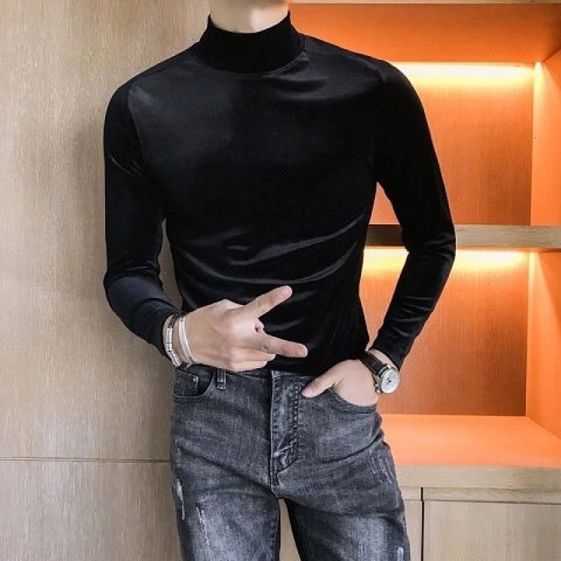 Men's T-Shirts Youth nightclub printed bottom shirt men's slim social guy half high collar T-shirt hairdresser leopard print middle collar t
