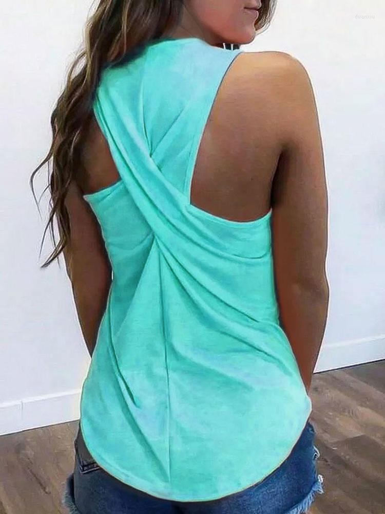 

Women' Tanks Women' Fashion Back Detail Tank Top Casual Backless Loose Twist Tunic Tops Tee Solid Sleeveless Shirt 2023 Summer, Orange