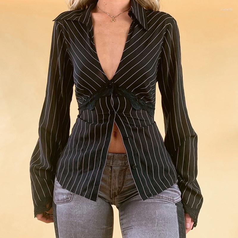 Women' Blouses Women' Striped T-shirt Black Lace Deep V Neck Flared Sleeve Skinny Cardigan Shirts Elegant Lady Grunge Korean Tees Y2k
Women' Blouses Women' Striped T-shirt Black Lace Deep V Neck Flared Sleeve Skinny Cardigan Shirts Elegant Lady Grunge Korean Tees Y2k