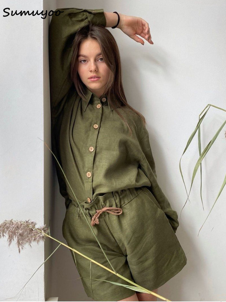 Women s Two Piece Pants Sumuyoo Summer Cotton Linen Vacation Outfits Woman Casual Lapel Shirt 2 Pieces Set High Wasit Shorts Loose Green Suits 230414, Dark green
Women s Two Piece Pants Sumuyoo Summer Cotton Linen Vacation Outfits Woman Casual Lapel Shirt 2 Pieces Set High Wasit Shorts Loose Green Suits 230414, Dark green