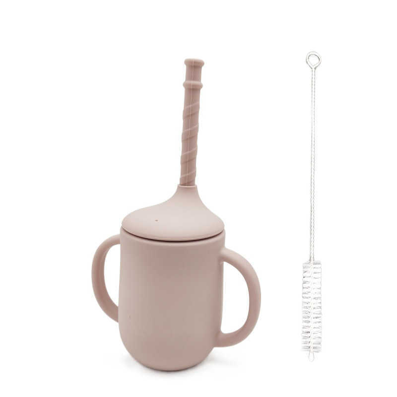 Cups Dishes Utensils Silicone Baby Drinking Cup With Straw Double Handle Children Feeding Cups BPA Free Leak-proof Sippy Mugs With Lid Drinkware AA230