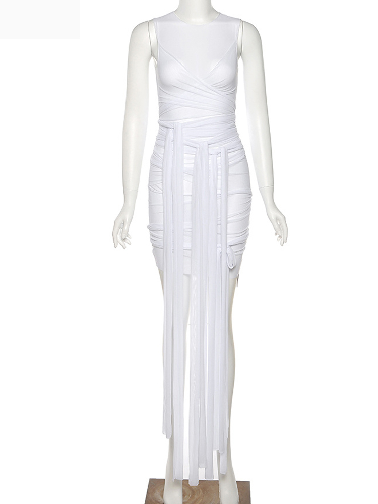 Casual Dresses Weird Puss Multilayer Mesh Women Party Dress Sexy Lace Up Sleeveless Sling Skinny Stretchy Summer Fashion Mini Bodycon Clubwear 230414