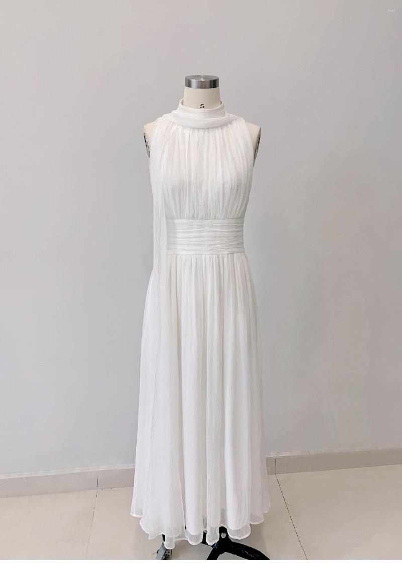 Casual Dresses 2023 Summer Quality Georgette Party Holiday Scarf Collar Sleeveless Elegant White Pleated Dress, Picture shown
Casual Dresses 2023 Summer Quality Georgette Party Holiday Scarf Collar Sleeveless Elegant White Pleated Dress, Picture shown
