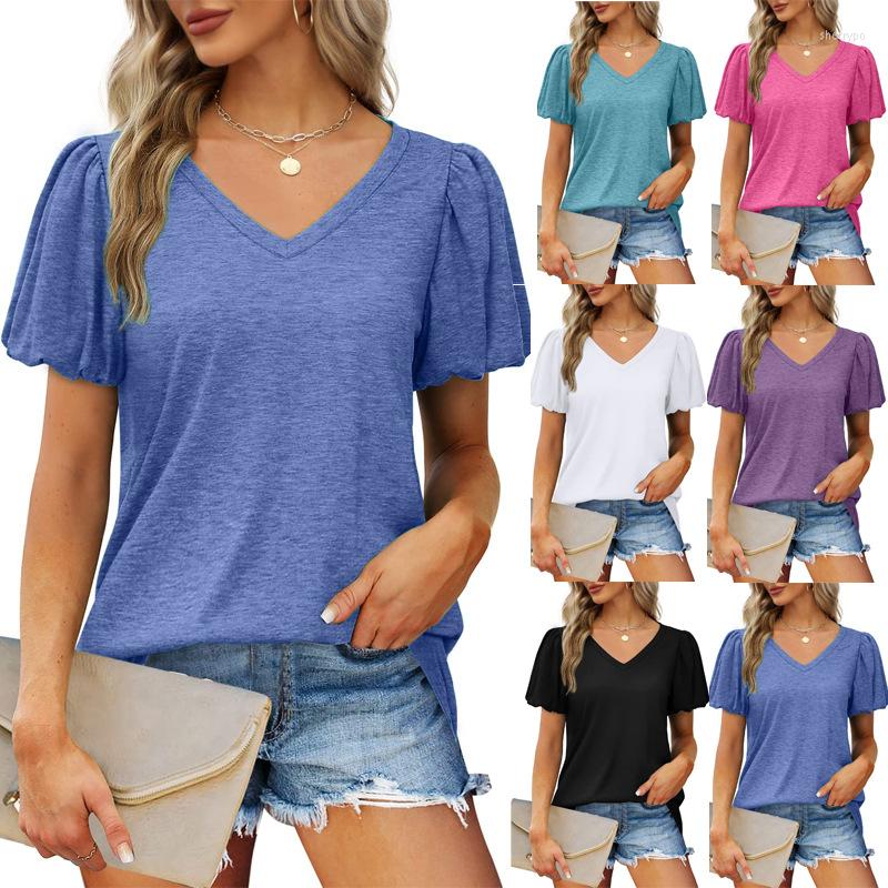 Women's T Shirts Spring/Summer 2023 Women's Fashion V-neck Lantern Sleeves Solid Short Sleeve Casual T-shirt Top Underlay Street Apparel, White
Women's T Shirts Spring/Summer 2023 Women's Fashion V-neck Lantern Sleeves Solid Short Sleeve Casual T-shirt Top Underlay Street Apparel, White