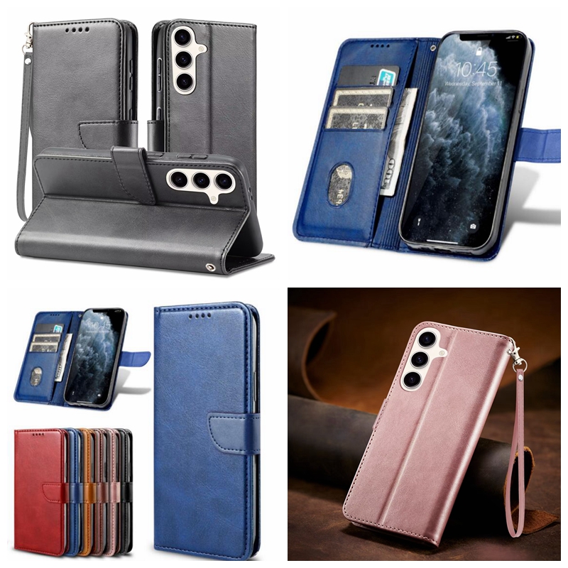Business Leather Wallet Cases For Samsung S25 Edge S24 S23 FE Ultra Plus A36 A56 A26 A05 A05S A25 A35 A55 A15 A16 A06 Retro Flip Cover ID Card Slot Ho